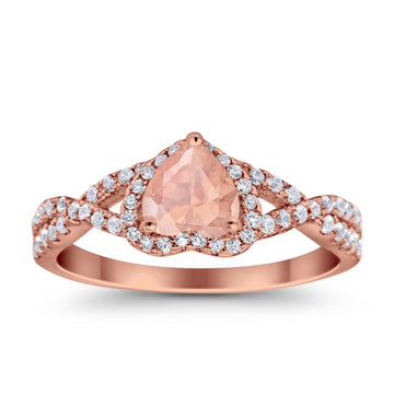Heart Promise Ring Infinity Shank Rose Tone, Simulated Morganite CZ 925 Sterling Silver